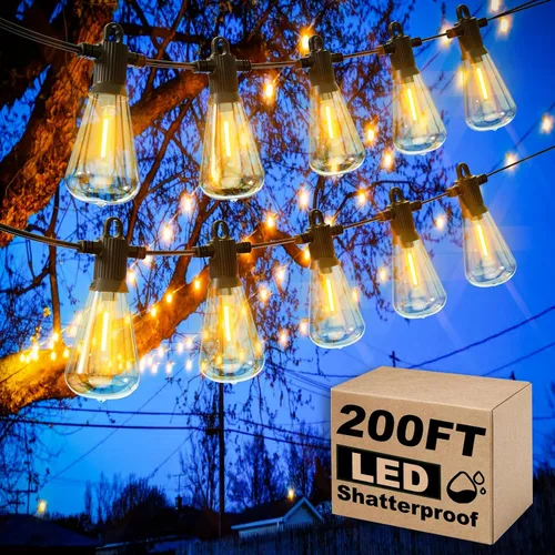 Miniatura 11 de Zuske Cadena de luces para exteriores de 25 pies, luces LED colgantes para patio con 12 bombillas inastillables, luces impermeables