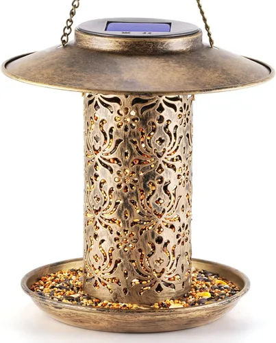 Miniatura 9 de SWEETFULL Comedero Solar para Pájaros para Exteriores Colgante, Comedero de Metal para Pájaros Silvestres para Cardenales, Farol Solar de Jardín