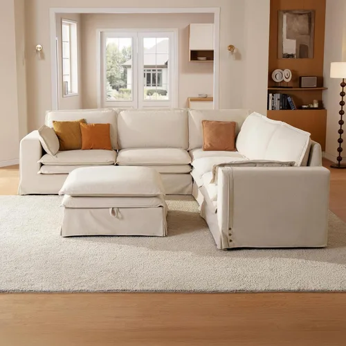 Miniatura 14 de Sofá modular lavable de gran tamaño de 89 pulgadas, sofá nube con funda totalmente extraíble, sofás seccionales para sala de estar, tela