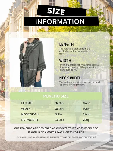 Miniatura 6 de Ferand Suéter poncho de punto con capucha y rayas en zigzag para mujer con flecos