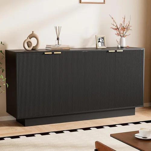 Aparador grande de 63 pulgadas, armario de almacenamiento moderno con estante ajustable, mesa de consola de bar de vinos con 4 puertas para comedor,