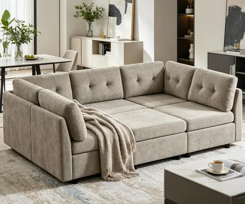 Miniatura 10 de VANOMi - Sofás seccionales de 6 plazas para sala de estar, sofá modular convertible de 118" en forma de nube, cómodos sofás de chenilla y sofás