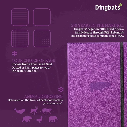Miniatura 2 de Dingbats* Cuaderno de escritura con cuadrícula de vida silvestre A5, tapa dura de cuero vegano, ideal para trabajo, viajes, bolsillo, cierre