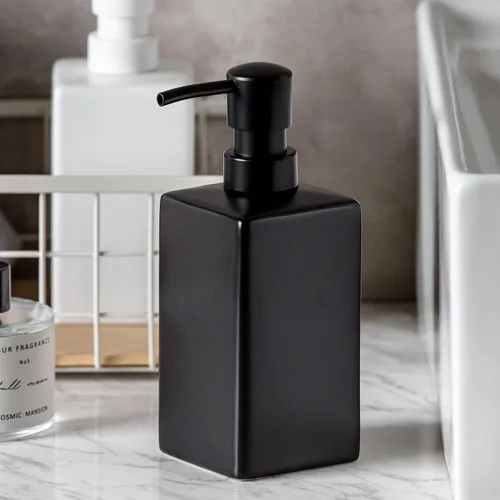 Miniatura 3 de Dispensador de jabón y loción cuadrado de cerámica negra mate para baño, dispensador de jabón para platos para cocina, 14 onzas