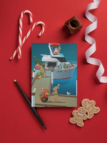 Miniatura 3 de Stonehouse Collection Santa Loads the Boat Tarjeta de Navidad temática náutica 18 tarjetas de navegación y sobres Fabricado en Estados