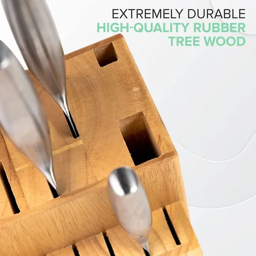 Miniatura 3 de Coninx Bloque de cuchillos de cocina de madera de goma, soporte para cuchillos de 15 ranuras, organizador de cuchillos de madera de calidad