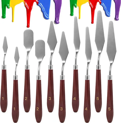 10 PCS Cuchillo de Paleta, Juego de Cuchillos de Pintura de Acero Inoxidable, Espátula Flexible Cuchillo de Paleta, Cuchillos de Artista de Metal,