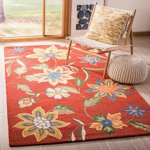 Miniatura 9 de SAFAVIEH Blossom Collection BLM673A - Alfombra redonda de lana de primera calidad, hecha a mano, 6 pies, color óxido y multicolor