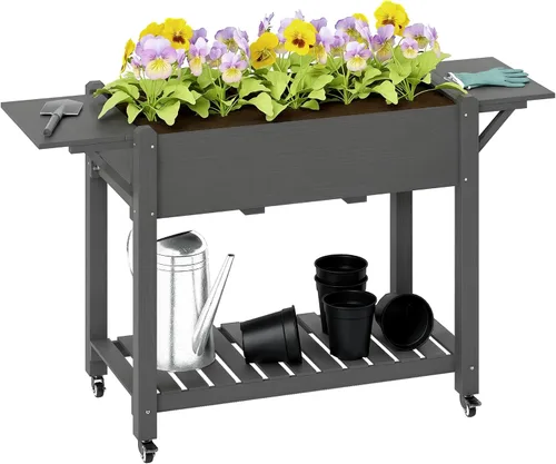 Miniatura 20 de Outsunny - Jardinera elevada de madera con estante de almacenamiento, orificios de drenaje y forro para el patio trasero, la terraza, el balcón, 47