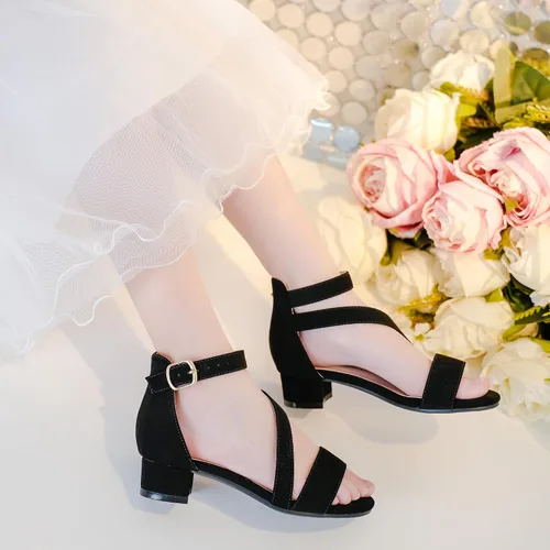 Miniatura 2 de LAURMOSA Sandalias para niñas, tacones para niños, puntera abierta, correa al tobillo, zapatos de vestir, flores para boda, fiesta para niños