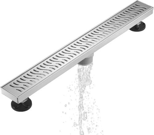 Miniatura 8 de Sharp-tec Drenaje de ducha lineal, drenaje de ducha de 24 pulgadas con cubierta de patrón extraíble, drenaje rectangular de acero inoxidable 304