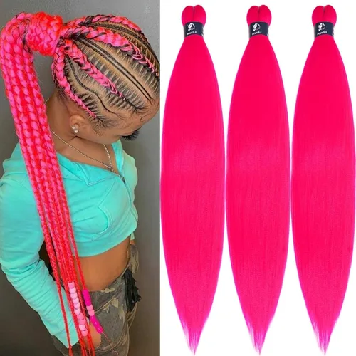 Miniatura 27 de pelo trenzado preestirado marrón, pelo trenzado Kanekalo, pelo trenzado preestirado de 26 pulgadas, 6 paquetes plegados, textura Yaki, extensiones