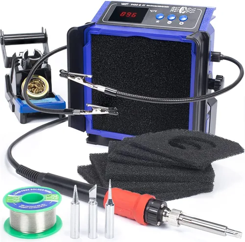 WEP 948DQ-III Extractor de humos de doble filtrado con estación de soldador de 110 W, absorbente de humo de soldadura 2 en 1, con control PID, ℉/℃,