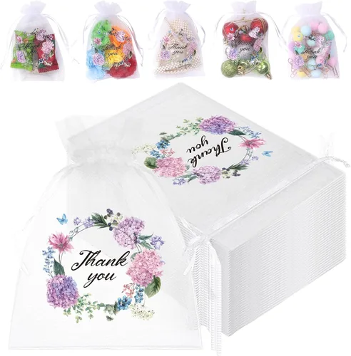 100 bolsas de organza transparente, pequeñas bolsas de malla floral con cordón a granel, bolsa de regalo para dulces, bolsa de regalo para baby