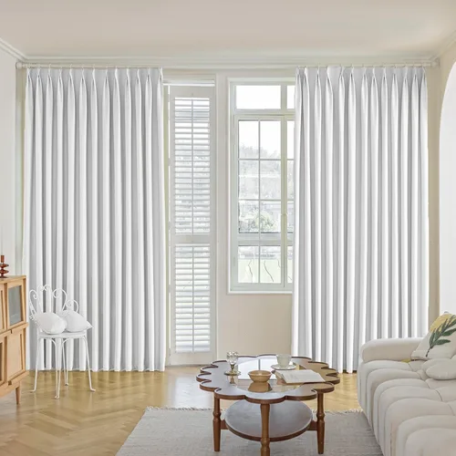 Miniatura 14 de MUMFAS - Cortina de Pliegue con Enganche, Crema Beige, 52" de ancho x 63" de largo, 50% Opaca, Aislamiento Térmico, Cortina de Puerta de Patio