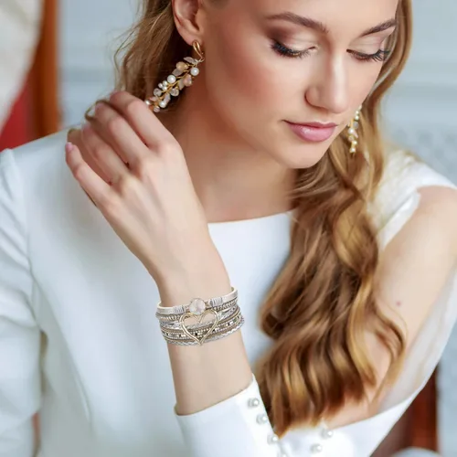 Miniatura 3 de Fesciory - Pulsera de leopardo para mujer, estilo bohemio de cuero multicapa con perlas de cristal