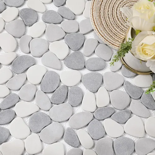 Miniatura 11 de Diflart Azulejo de piedra natural para suelo de ducha, ovalado verde esmeralda, 4 hojas, mosaico de guijarros en rodajas para cocina, baño, suelo