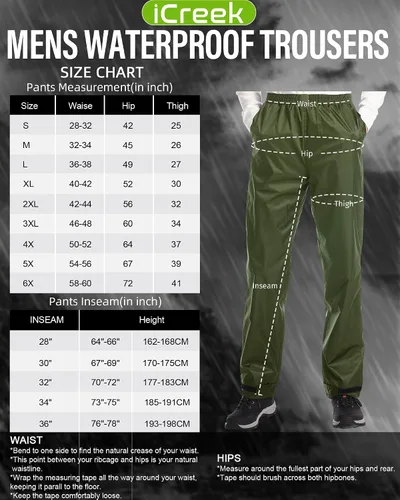 Miniatura 6 de iCreek Pantalones de lluvia para hombre, impermeables, resistentes al viento, ligeros, para senderismo, trabajo, lluvia, al aire libre, para golf