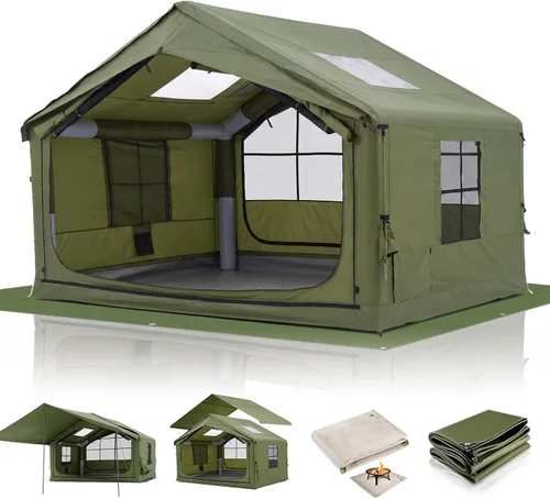 Miniatura 11 de Tiendas de campaña inflables para 4/6/8/10 personas, tienda de campaña inflable grande con gato de estufa, tienda inflable para 4 estaciones