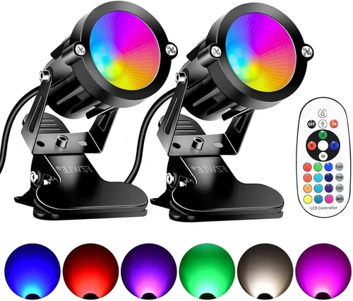 FZWLE Christmas RGBW Spotlight Indoor 7W Clamp & Clip-On Spot Lights with Remote, 16 Color Changing Uplighting Indoor for Vintage Aluminum Christmas