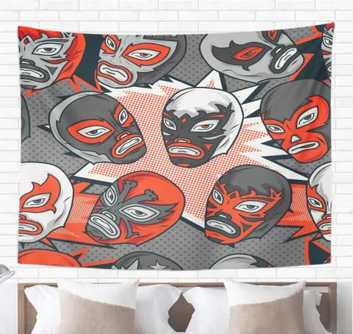 Topyee Tapiz decorativo para el hogar, máscara para colgar en la pared, luchador mexicano, Luchador, patrón de vector sin costuras, lucha libre, 60