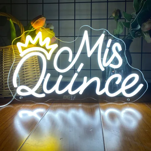 Letrero de neón con texto en inglés "Mis Quince" para decoración de pared, dormitorio, estética, fiesta de cumpleaños, novio, novia, amante,
