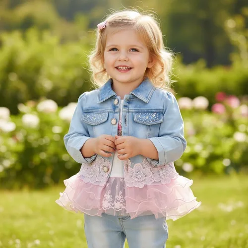 Miniatura 5 de Yao Conjuntos de ropa de mezclilla para bebés y niñas, conjuntos de 3 piezas, camisa de mezclilla y jeans