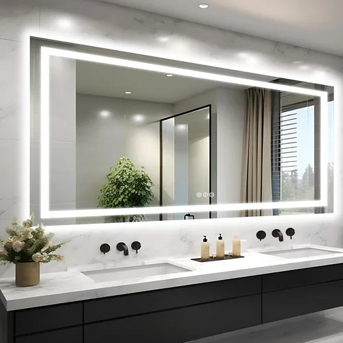 Miniatura 80 de EchosLife Espejos de baño LED de 20 x 28 pulgadas para pared, marco de aluminio negro (frontal y retroiluminado), espejo de tocador antivaho