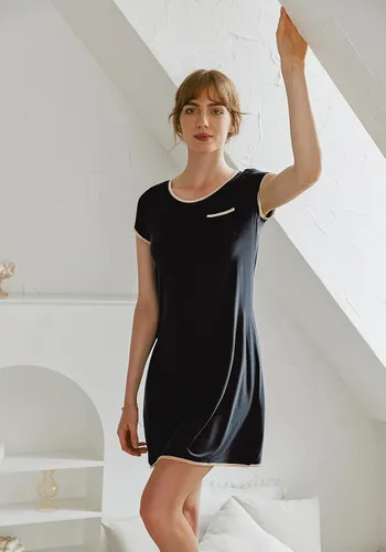 Miniatura 4 de Ekouaer - Vestido de dormir de mujer, camisón de manga corta con parches de satén, con bolsillos