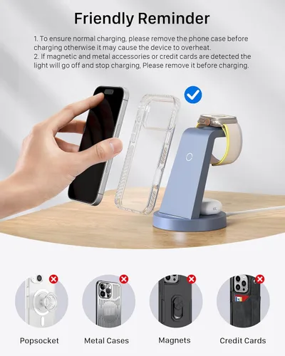 Miniatura 6 de Estación de carga 3 en 1 para iPhone, cargador inalámbrico para iPhone 17 16e 16 15 14 13 12 11 X Pro Max y Apple Watch - Soporte de carga para Azul