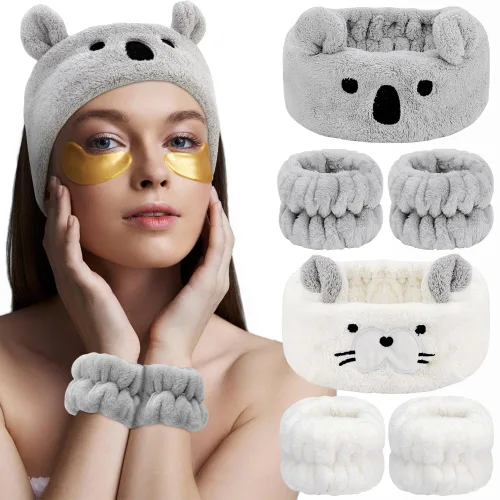 Miniatura 6 de AHONEY Juego de diadema y pulsera, lindas diademas de maquillaje para spa y cuidado de la piel, diademas para lavar la cara, diadema para mujeres