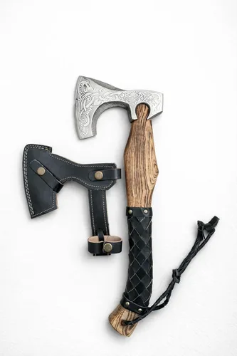 Miniatura 10 de Hacha vikinga de doble cabeza forjada a mano – Hacha de batalla de acero al carbono Odin de 27 pulgadas con mango de madera envuelto en cuero