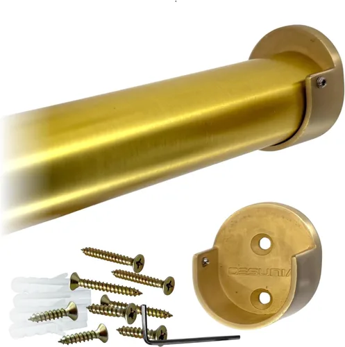 Corte personalizado | Hasta 48 pulgadas | Barra de armario de latón satinado resistente | 1.260 in de diámetro | con soportes atornillados a juego