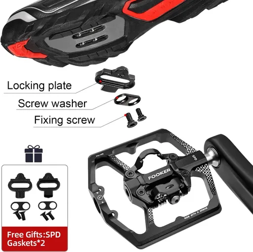 Miniatura 6 de FOOKER Pedales de bicicleta de montaña MTB, doble función plana y pedal, 3 rodamientos sellados plataforma plana compatible con pedal sin clip