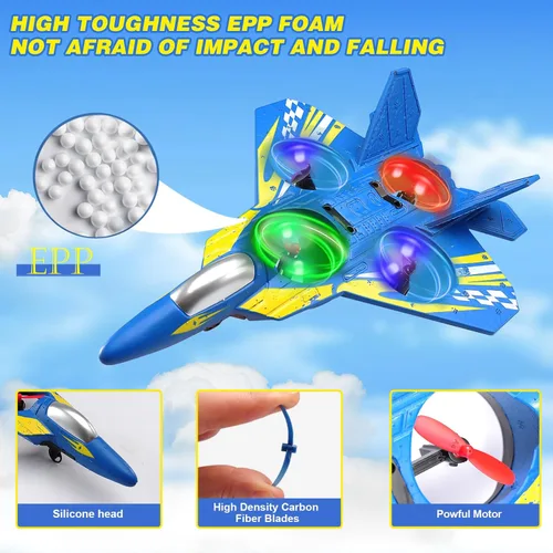 Miniatura 5 de jaming Aviones de control remoto de espuma, aviones RC de 2.4 GHz con luz, giro de 360°, rollo de acrobacias, drone de juguetes para adultos y niños