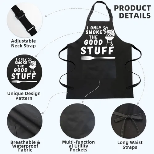 Miniatura 2 de Ougher Delantales divertidos para hombres, delantal de barbacoa para papá con 2 bolsillos, correa ajustable para el cuello, delantales de cocina
