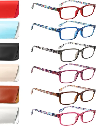 Miniatura 17 de Kerecsen Paquete de 6 gafas de lectura con bloqueo de luz azul, lectores con bisagra de resorte para hombres y mujeres, anteojos para computadora 6