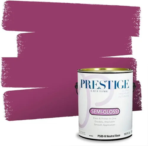 Miniatura 141 de Prestige Paints E100-T-SW6591 Pintura exterior e imprimación en uno, 1 galón, plano, combinación comparable de Sherwin Williams Amaryllis, 1 galón