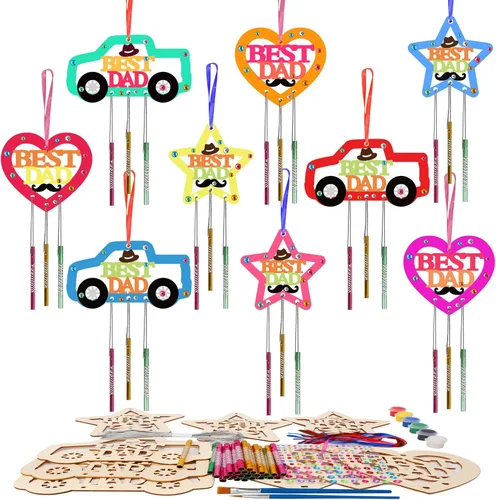 Miniatura 21 de Fennoral Paquete de 12 carillones de viento, manualidades de primavera para niños, artes y manualidades de madera para niñas y niños, haz tus Hueso