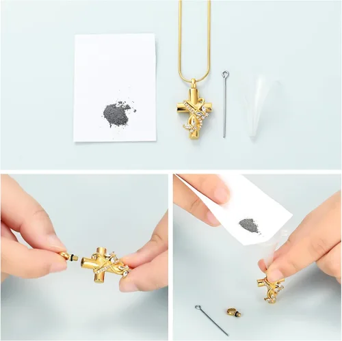 Miniatura 6 de Imrsanl Collar de urna de cruz de mariposa para cenizas, hombres y mujeres, joyería de cremación, colgante de cenizas para cenizas conmemorativas