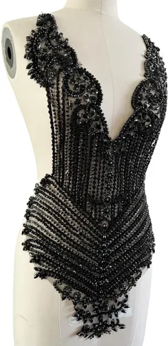 Miniatura 3 de Cuentas de lentejuelas para coser a mano, apliques de encaje grande, parches de adorno de cristal hechos a mano, accesorios para ropa de vestir Negro