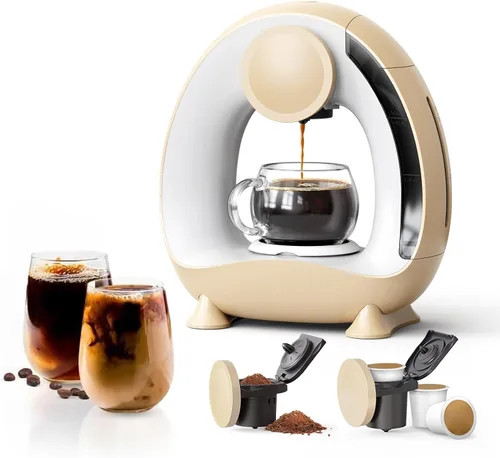 Miniatura 10 de Pod and Grounds - Cafetera de una sola porción, 2 en 1, de una taza, compatible con cápsulas K-Cup y café molido/té, diseño compacto, 4-8 onzas, gris