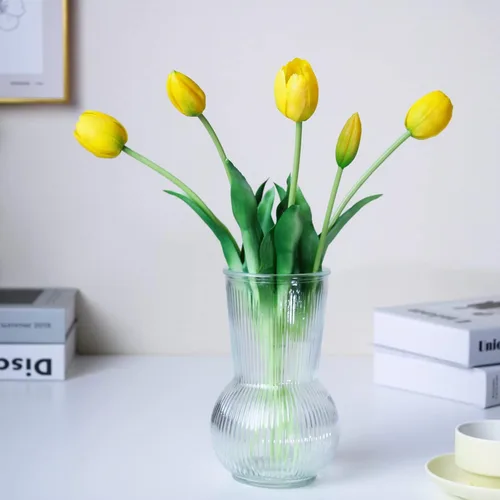 Tulipanes falsos de tacto real de 16 pulgadas, flores artificiales con brotes, tallo flexible fácil de moldear, tulipanes sintéticos (jarrón no