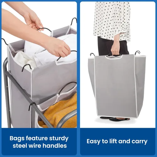 Miniatura 5 de STORAGE MANIAC Clasificador de ropa sucia de 2 secciones, cesta de lavandería de 90 litros con ruedas, clasificador separador de cesta de ropa, Gris