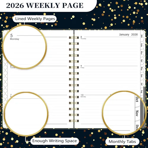 Miniatura 5 de Agenda 2026 – Agenda 2026, agenda semanal y mensual, enero 2026 a diciembre 2026, 6.3 x 8.4 pulgadas, calendario 2026 con pestañas, bolsillo