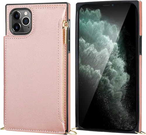 Miniatura 5 de Bocasal Funda tipo cartera cruzada para iPhone 11 Pro Max con tarjetero, protector de ranura para tarjetas con cremallera, a prueba de golpes