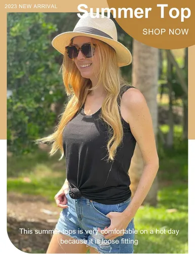 Miniatura 2 de OFEEFAN Camisetas sin mangas para mujer, escote redondo amplio, ajuste holgado, ropa de verano