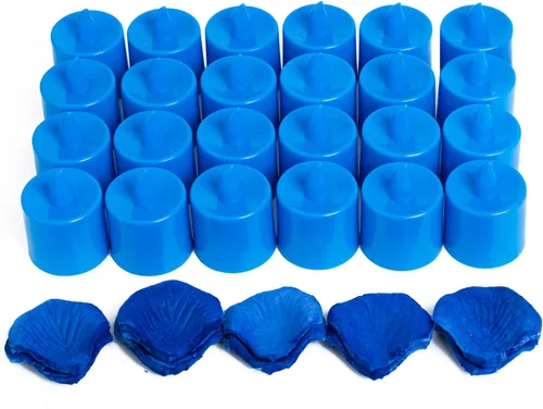 Miniatura 6 de LANKER 500 pétalos de rosa artificiales azules con 24 velas LED sin llama de color azul brillante parpadeante