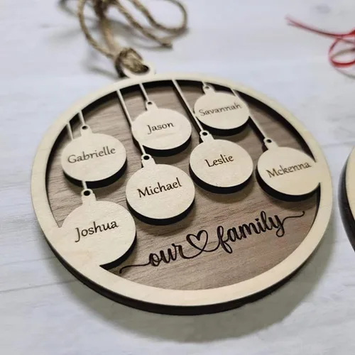 Miniatura 4 de IZI POD - Adorno familiar 2025, recuerdo de Navidad personalizado, decoración de madera o acrílico 2D personalizada para el hogar y el automóvil