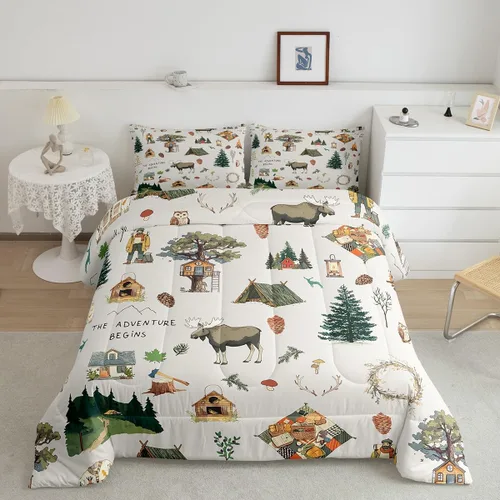 Miniatura 2 de Homewish Juego de ropa de cama con diseño de camping para niños, adolescentes y hombres, tamaño Queen, con temática de aventura en la jungla